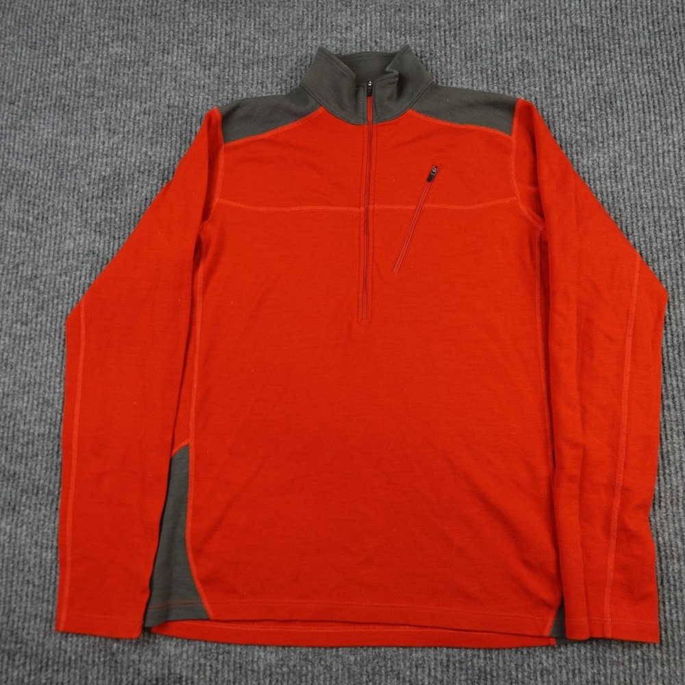 Ibex Rambouillet Pullover Mens Large Orange Wool 1/4 Zip Base Layer USA Hiking